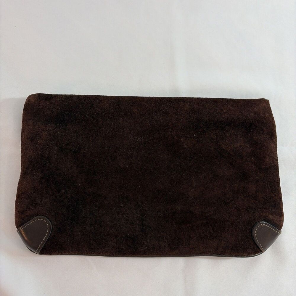 Vintage Ronay Brown Suede Leather Clutch Pouch Zip Case 9.5 x 6